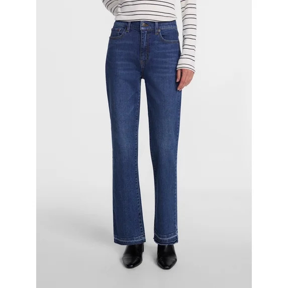 Scenario Women's and Women's Plus High Rise Straight Leg Let Down Hem Jeans, 29" Inseam, Sizes 0-... | Walmart (US)