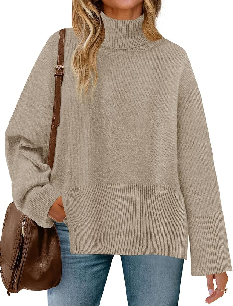 ZESICA Women's Turtleneck Sweaters Fall Winter Long Sleeve Oversized Split Hem Knitted Pullover J... | Amazon (US)