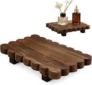 Scalloped Small Wood Tray Wooden Riser Stand for Table Display Kitchen Counter Soap Bottle Holder... | Amazon (US)
