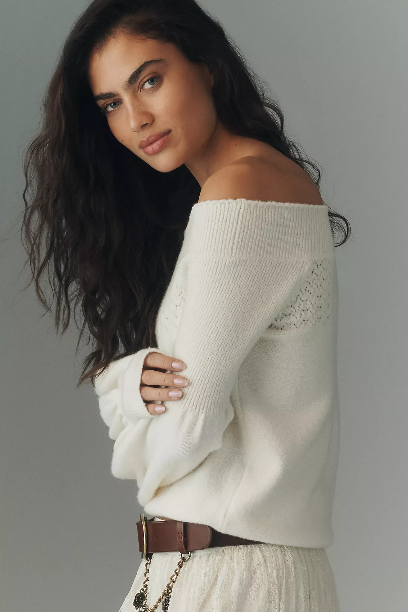 By Anthropologie Off-Shoulder Ruffle-Edge Sweater | Anthropologie (US)