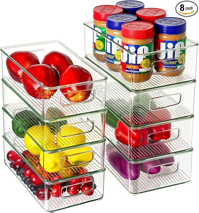 Refrigerator Organizer Bins, Plastic Storage Bins, Stackable Organization and Storage for Pantry,... | Amazon (US)