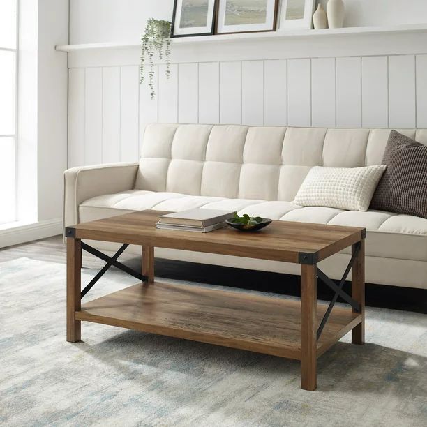 Woven Paths Magnolia Metal X Coffee Table, Reclaimed Barnwood - Walmart.com | Walmart (US)