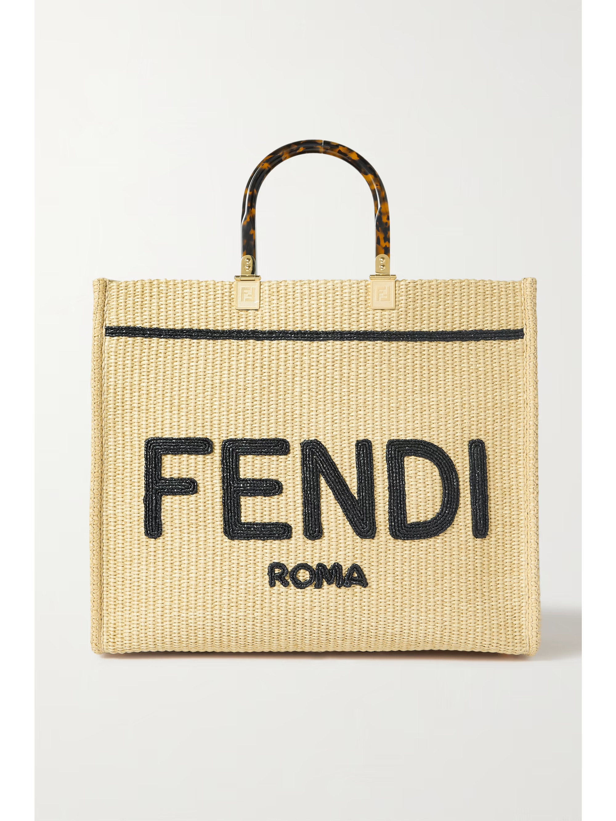 Sunshine leather-trimmed embroidered raffia tote | NET-A-PORTER (US)