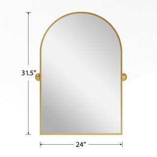 24 in. W x 31.5 in. H Modern Arch-Top Metal Framed Gold Pivoted Wall Vanity Mirror | The Home Depot