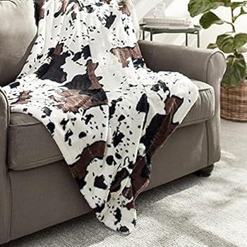 Home Soft Things Cow Print Blanket Throws Animal Black White Brown Throw for Chair Bedroom Living Ro | Amazon (US)