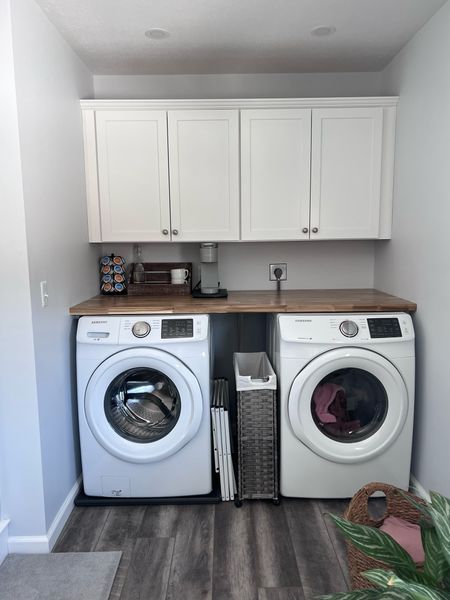 Washer and dryer in bathroom, laundry room, laundry solutions, coffee station

#LTKFind #LTKhome #LTKstyletip