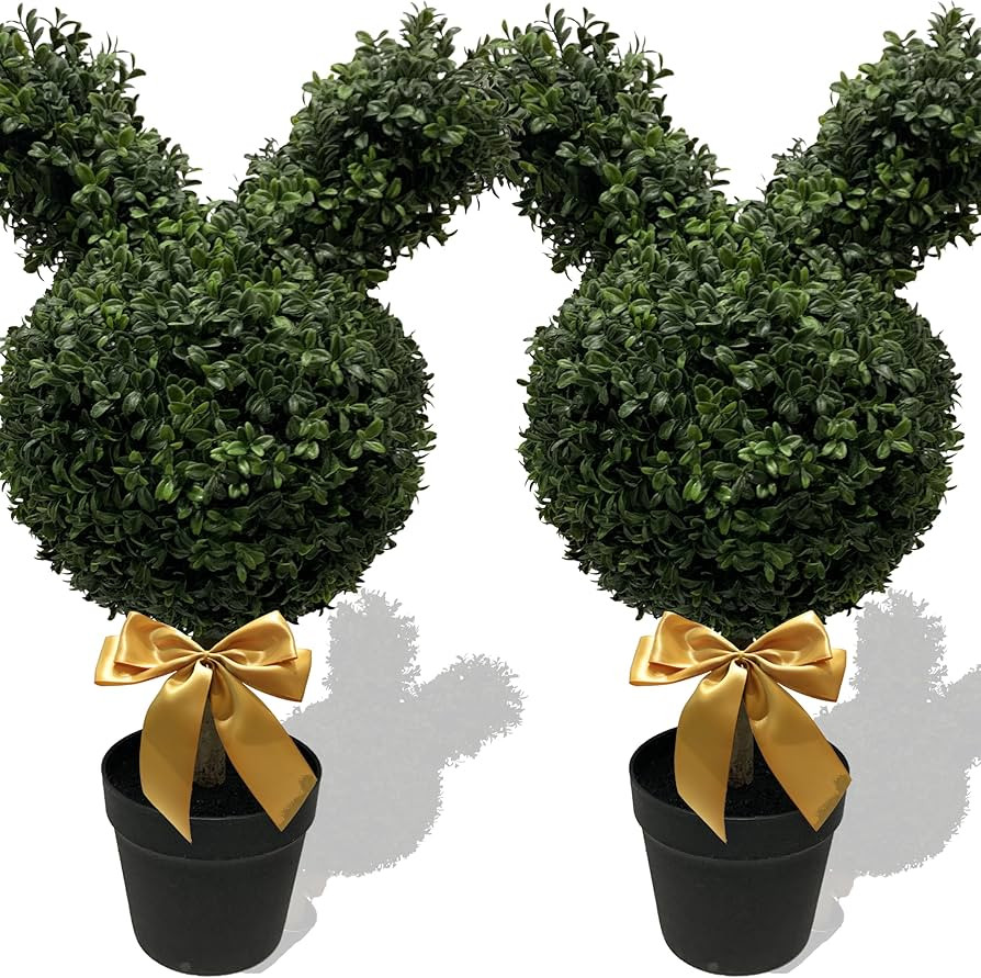 30'' Artificial Bunny-Shaped Topiary Tree Pot UV-Resistant Bowknot Faux Boxwood Topiaries Plant f... | Amazon (US)