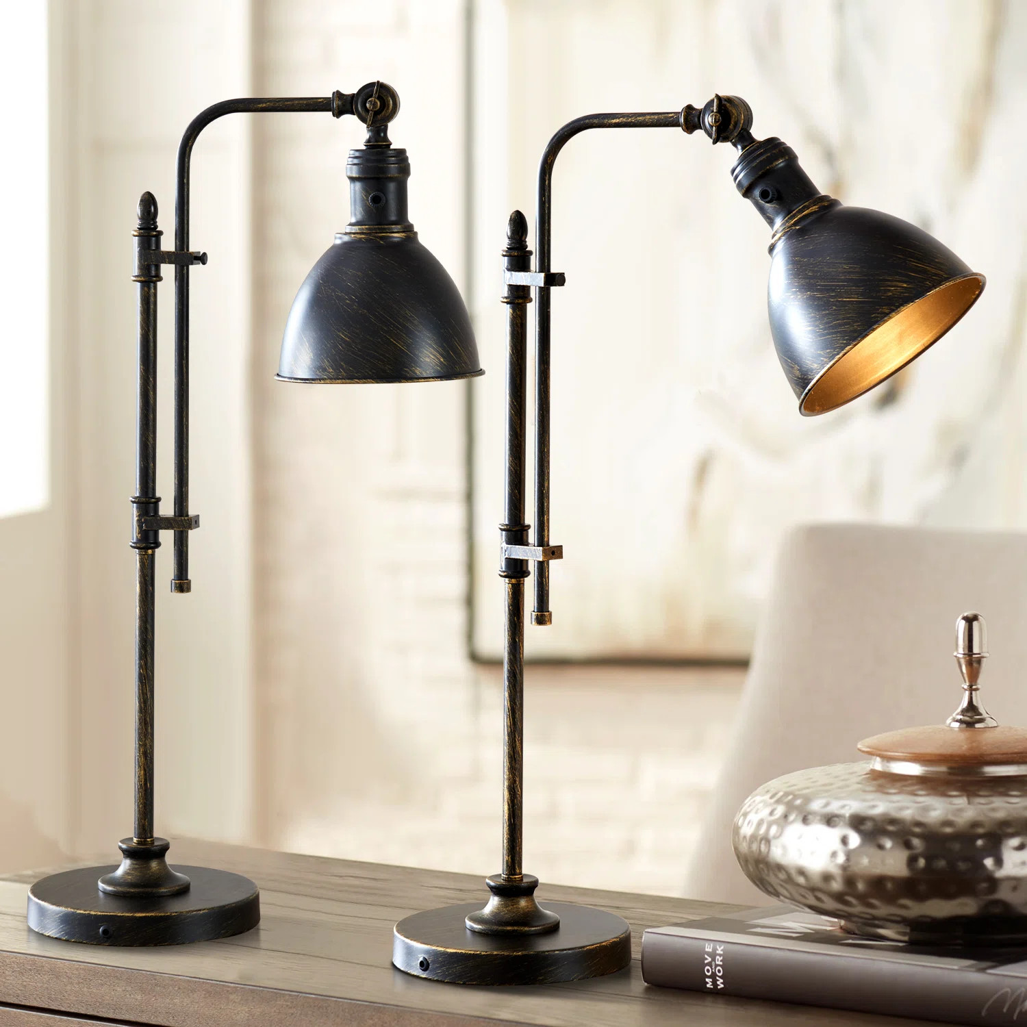 Burak Industrial Adjustable Dimmable Bedside Office Desk Metal Table Lamp (Set of 2) | Wayfair North America