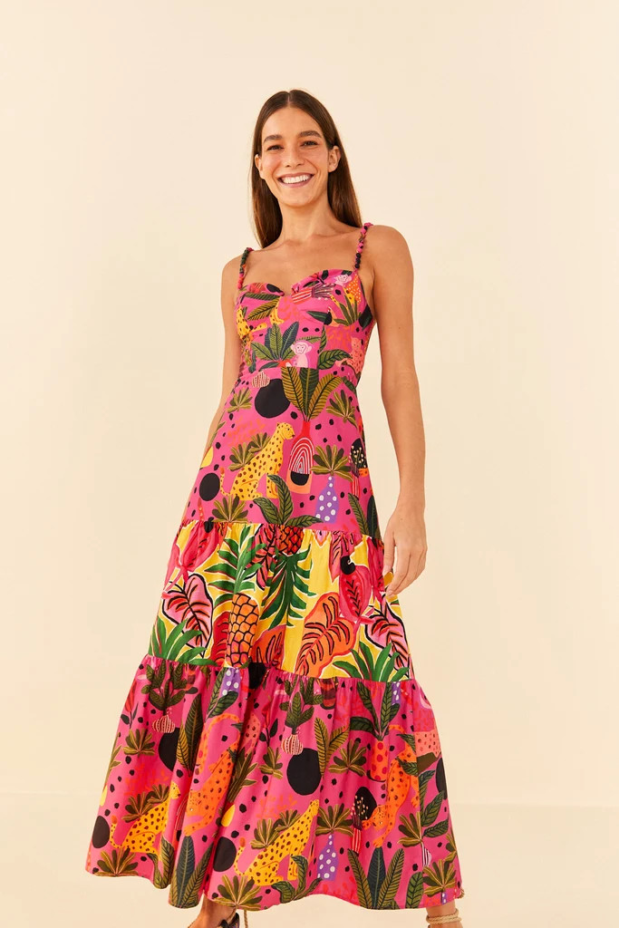 pink pop leopards mixed midi dress | FarmRio (US)
