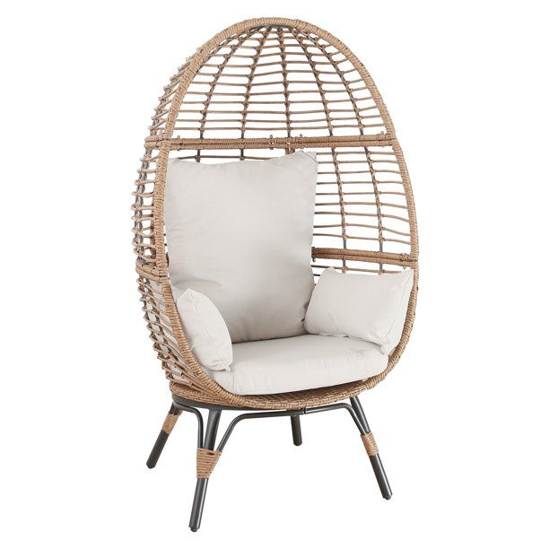 Ulax Furniture Outdoor All-weather Wicker Egg Chair Indoor Rattan Tear Drop Lounger Chair with 4 ... | Walmart (US)