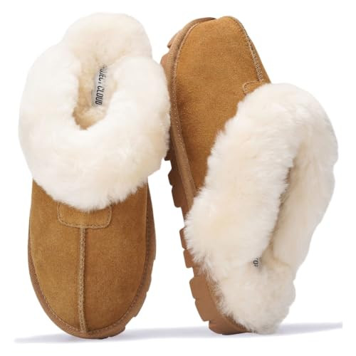 100% Genuine Leather Womens Natural Fur-Lined Clog Slippers for Women | Amazon (US)
