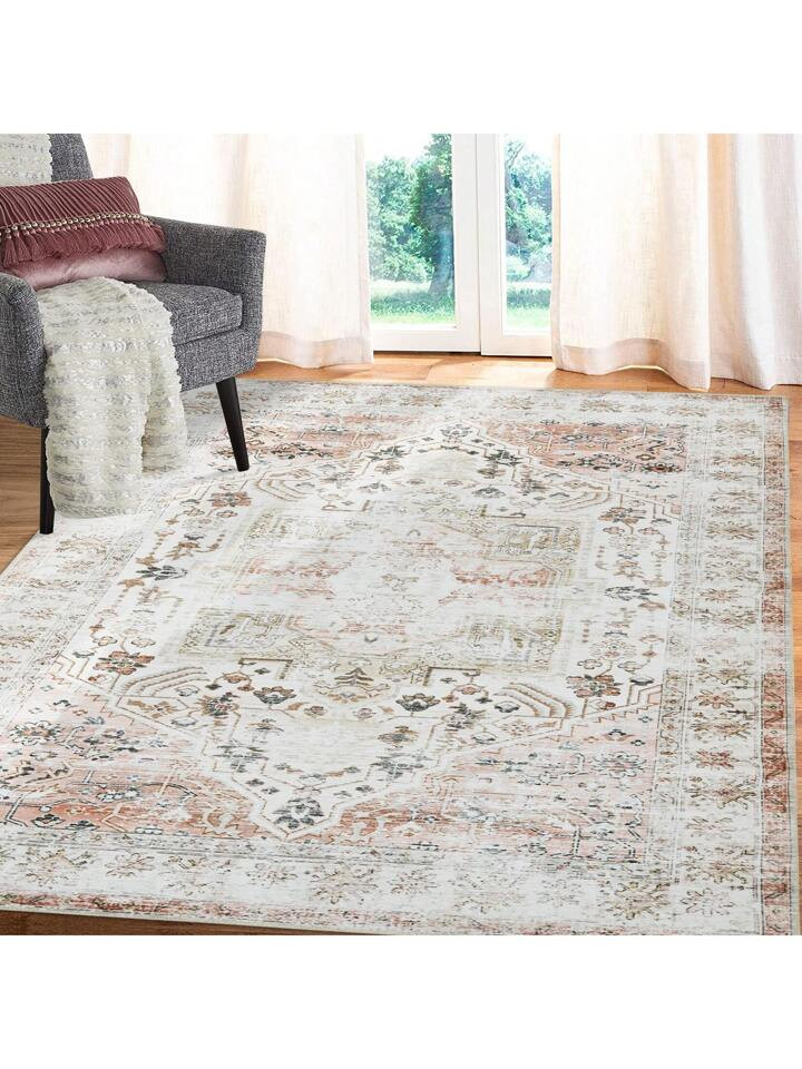 Boho Distressed Area Rug Soft Non Slip Low Pile Retro Accent Carpet Floral Print Indoor Entrance Runner Rug Hallway Runners Floor Cover For Living Room Bedroom Dining Laundry Bathroom Kitchen | SHEIN