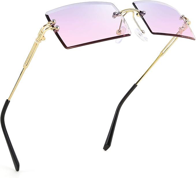 FEISEDY Vintage Rimless Sunglasses Rectangle Frameless Candy Color Glasses Women Men B2642 | Amazon (US)