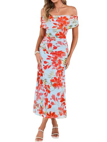 Amazon.com: Simplee Womens Summer Wedding Guest Maxi Dress 2026 Spring Floral Off Shoulder Ruched... | Amazon (US)