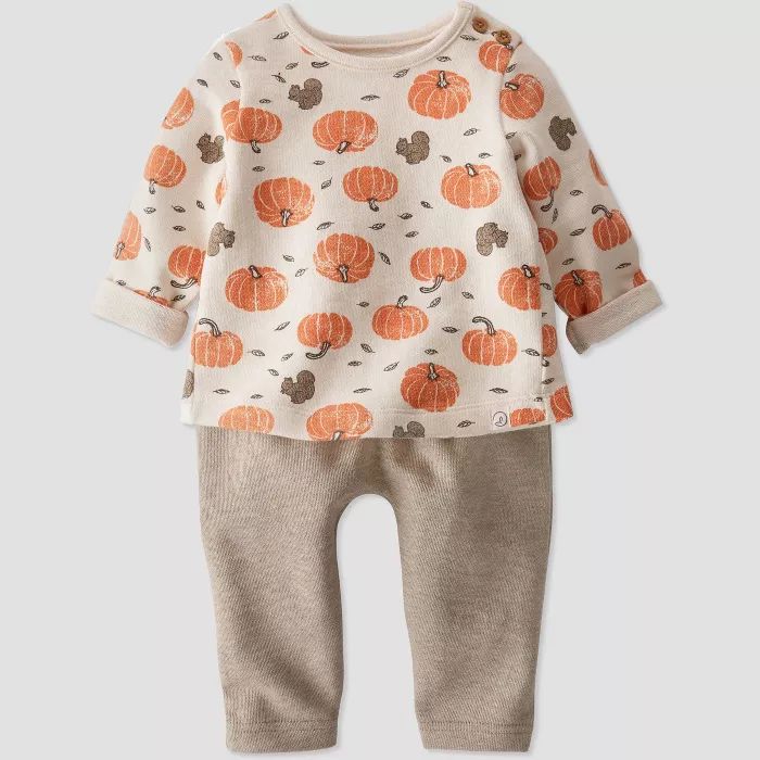 Baby Organic Cotton Pumpkin Top and Bottom Set - little planet by carter's White/Brown/Orange | Target