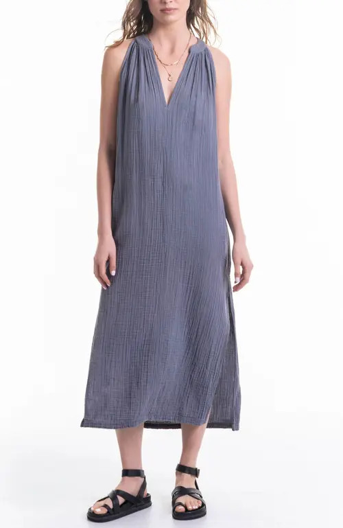 ocean+main Sleeveless Gauze Midi Dress with Pockets in Petrol at Nordstrom, Size X-Small | Nordstrom