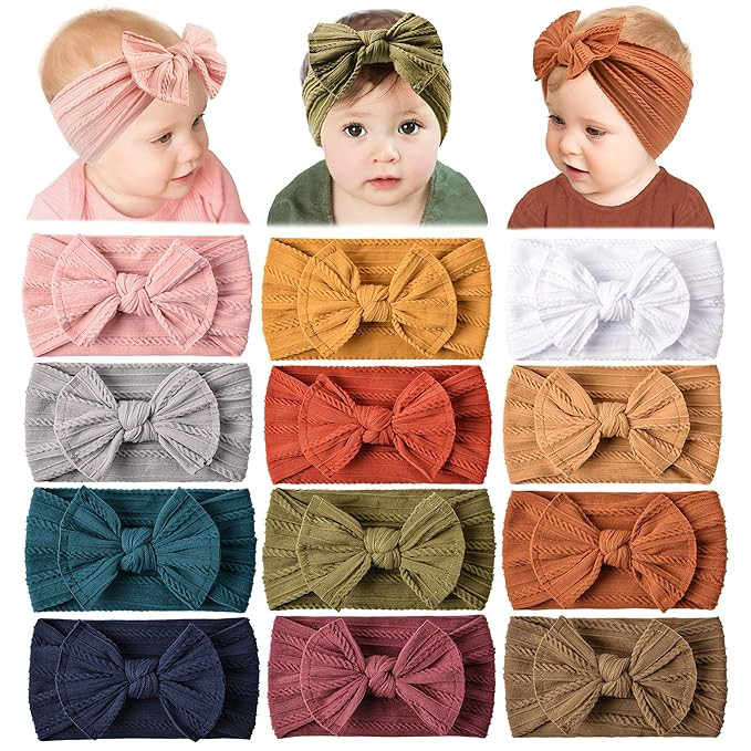 Prohouse 12 Pack Baby Nylon Headbands Hairbands Hair Bow Elastics Handmade Hair Accessories for B... | Amazon (US)