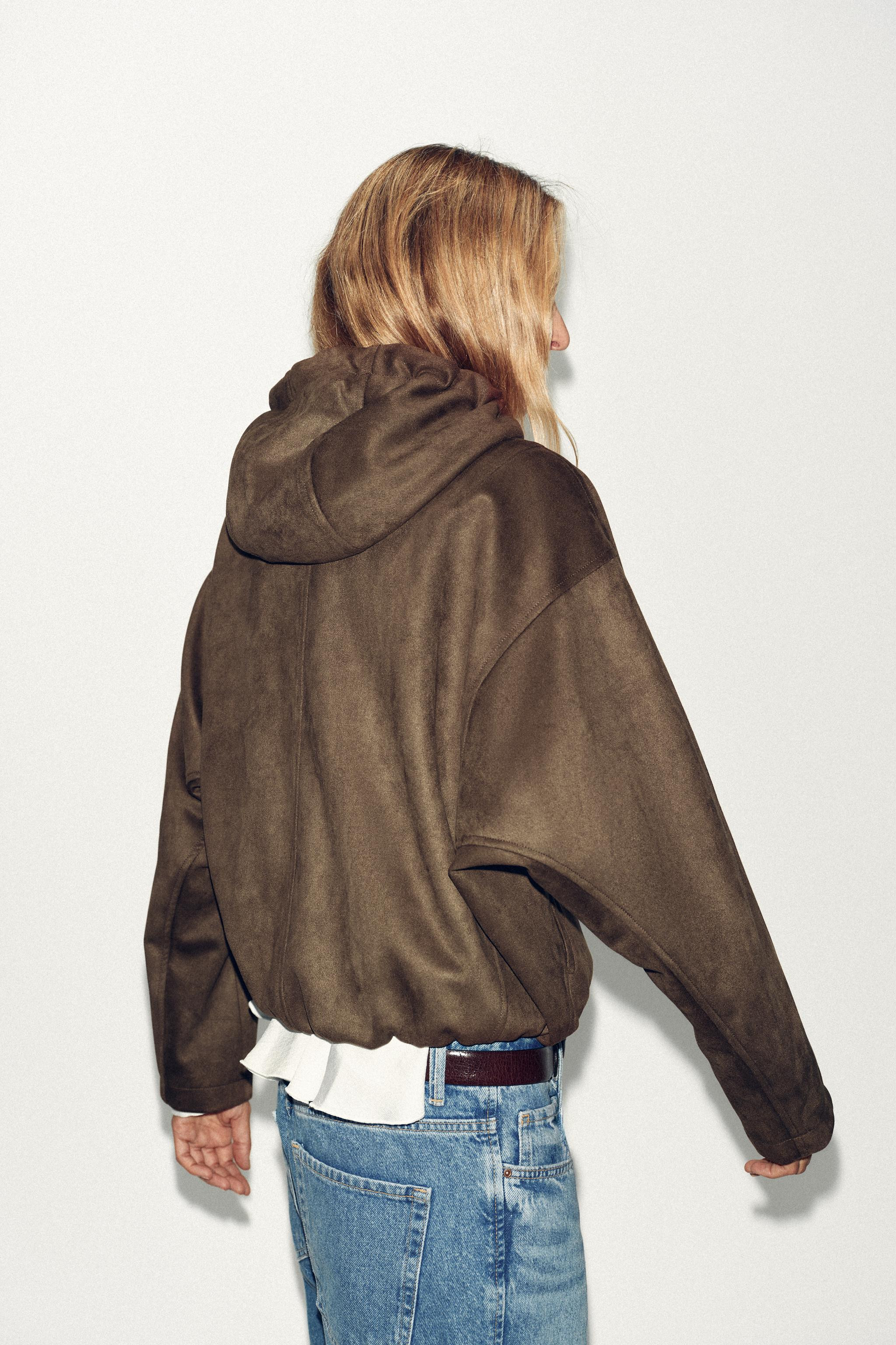 HOODED FAUX SUEDE BOMBER JACKET | Zara UK