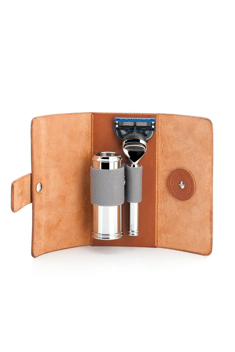 Travel Vegetable-Tanned Cowhide Travel Case Fusion Razor & Travel Brush (Men) | Nordstrom | Nordstrom