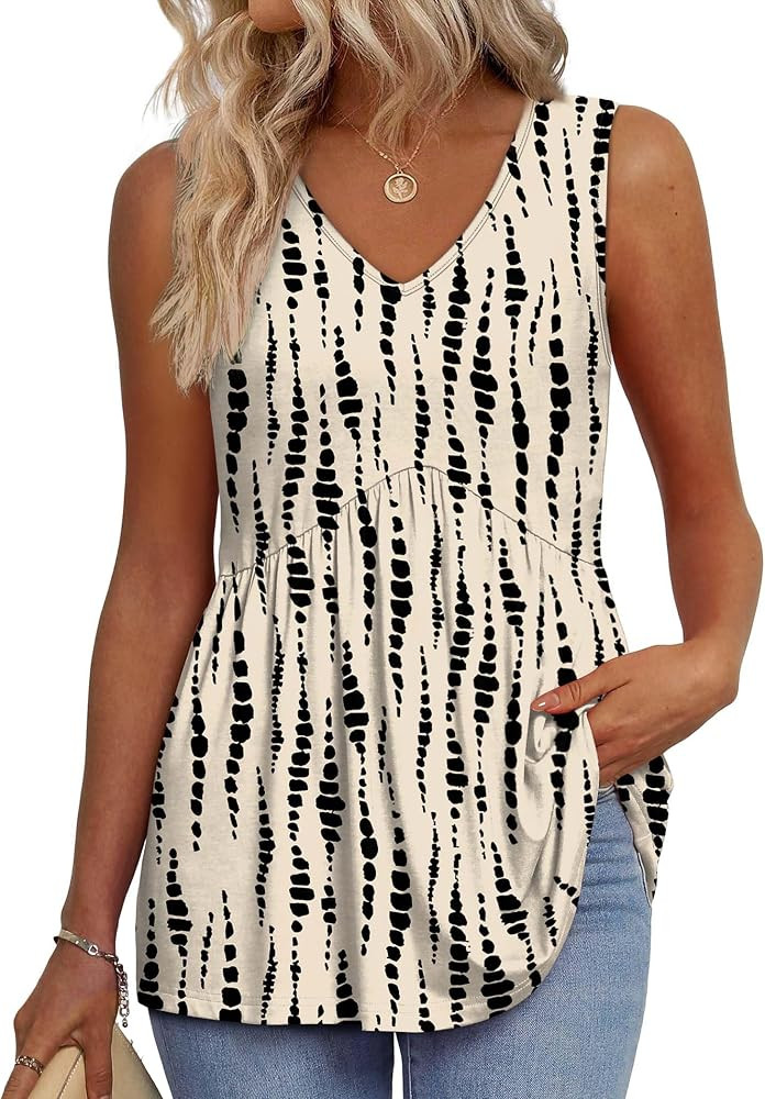 OFEEFAN Womens Tank Tops 2025 Flowy Peplum Tops for Women Dressy Sleeveless V Neck Babydoll Tank ... | Amazon (US)