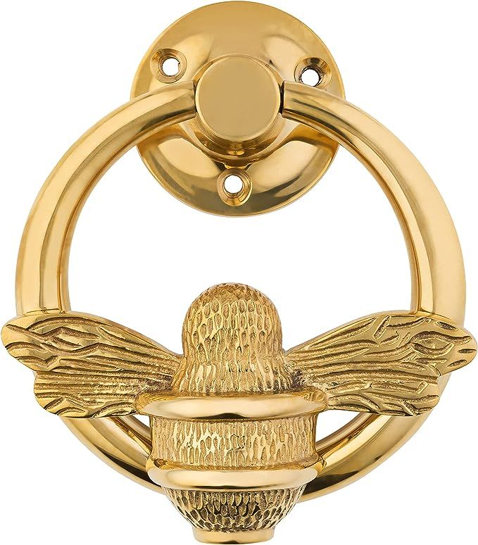 Gold Bee Door Knocker for Front Door | Polished Solid Brass Bee Ring | Gold Brass Knockers with S... | Amazon (US)