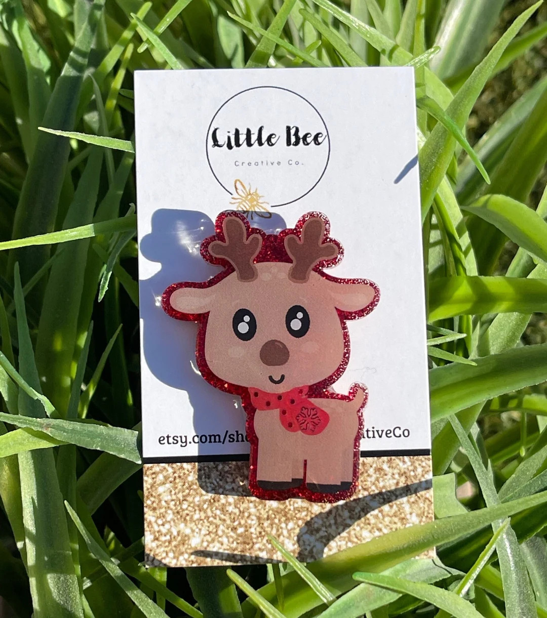 Christmas Reindeer Glitter Badge Reel, Pediatric Nurse Gift - Etsy | Etsy (US)