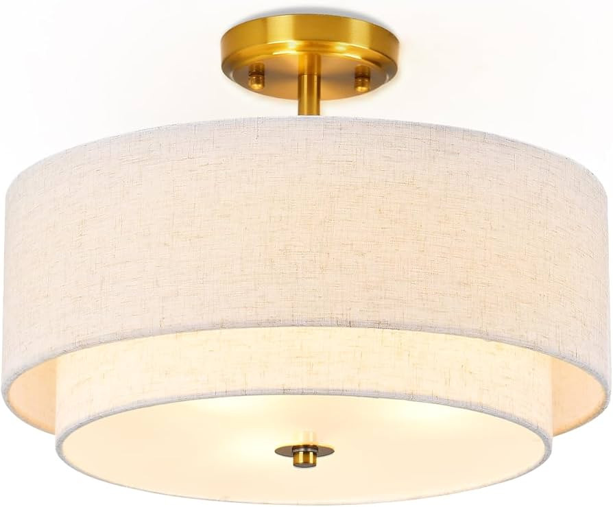 3-Light Semi Flush Mount Ceiling Light Fixture, 16" Gold Drum Light Fixture, Modern Close to Ceil... | Amazon (US)