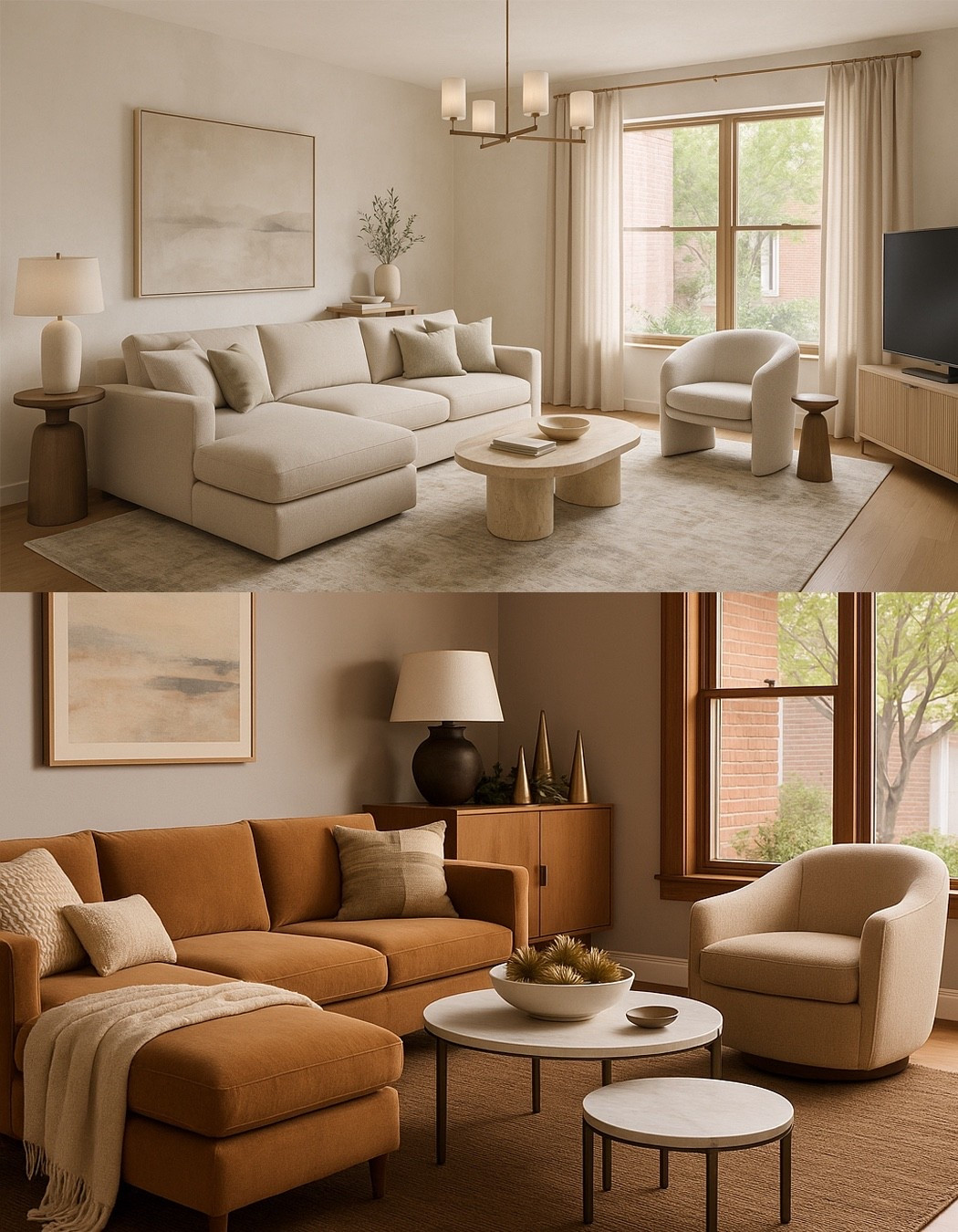 Living room - home interior design updates for 2026 - West Elm and Target Studio McGee inspiration - Rust velvet chaise sofa with white round swivel chair #homedecor #target #westelm #livingroom #homeupdates

#LTKHome