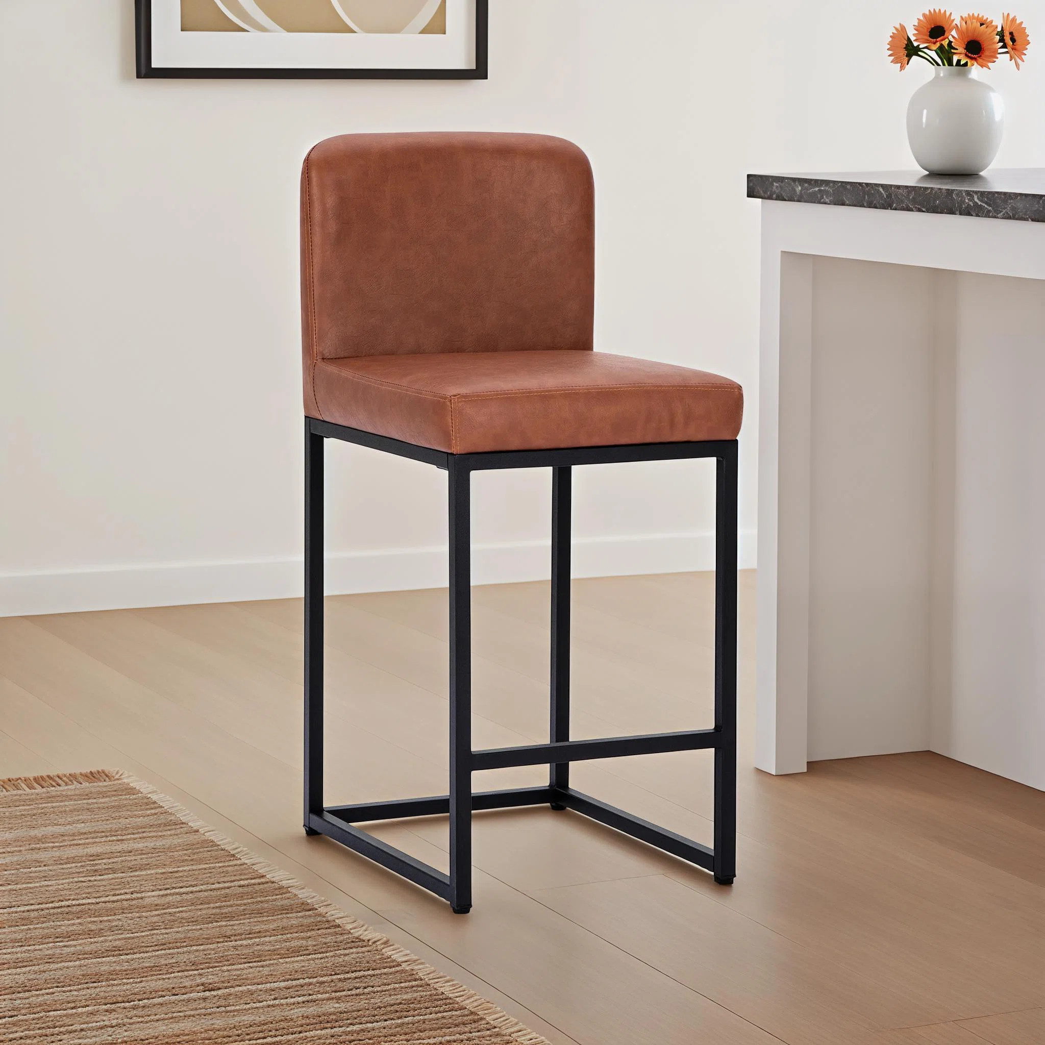 Upholstered 24" Counter Height Kitchen Stool with Metal Sled Base, Faux Leather, 3.5-in High-Dens... | Wayfair North America