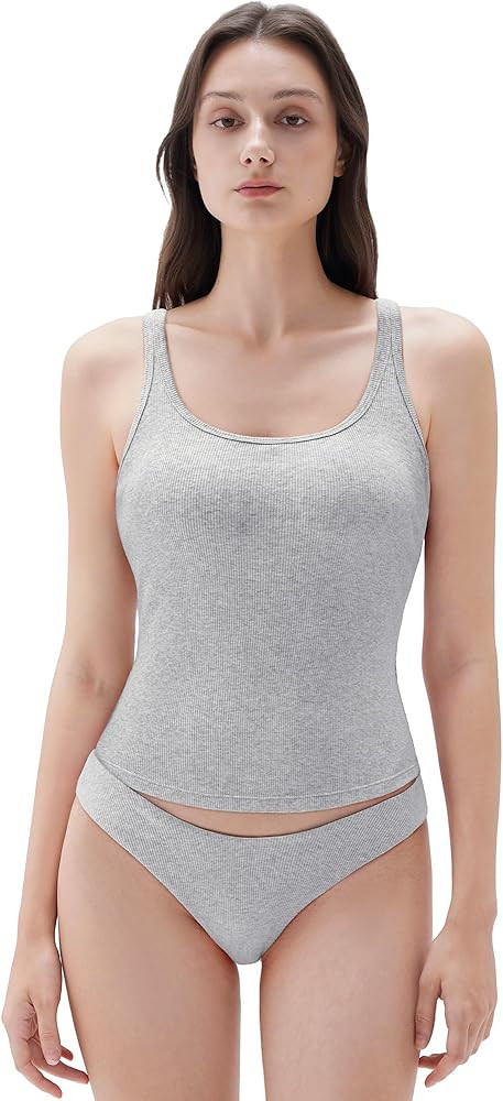 SUUKSESS Women Padded Cotton Ribbed Long Tank Tops Casual Summer Going Out Sleeveless Scoop Neck ... | Amazon (US)