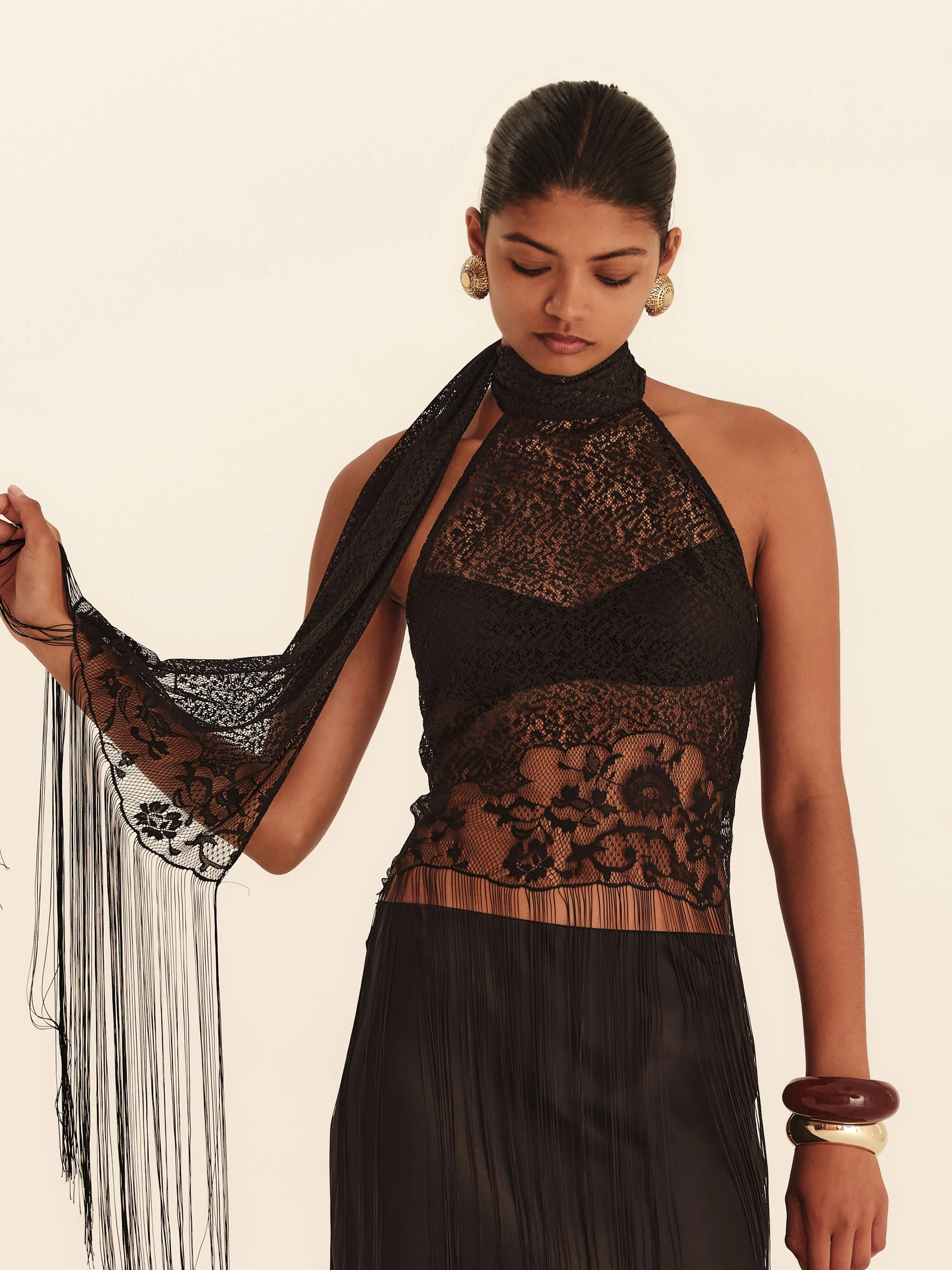 Elara Fringe Halter - Jet | Leny Clo (Global)