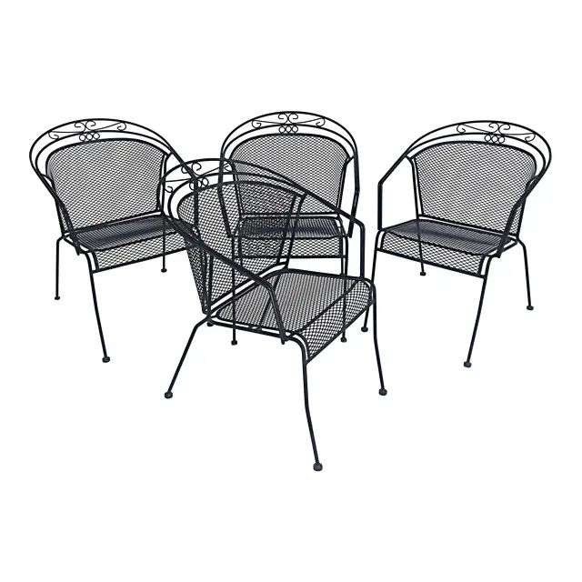 Mid-Century Wrought Iron Garden Chairs, Woodard Style-Set of 4 | Chairish
