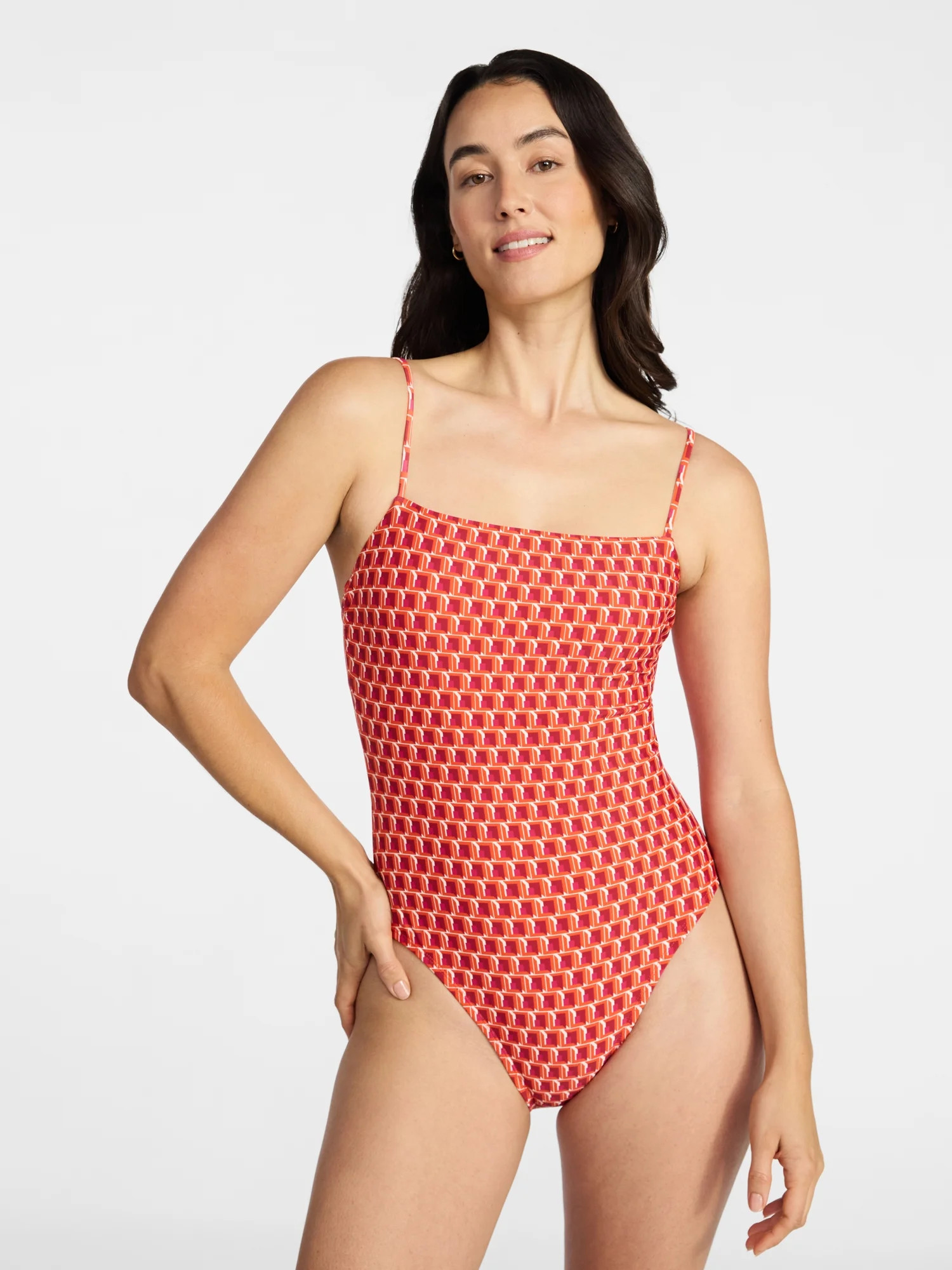 Time and Tru Women's and Women’s Plus Square Neck One-Piece Swimsuit, Sizes XS-3X, Family Swim | Walmart (US)