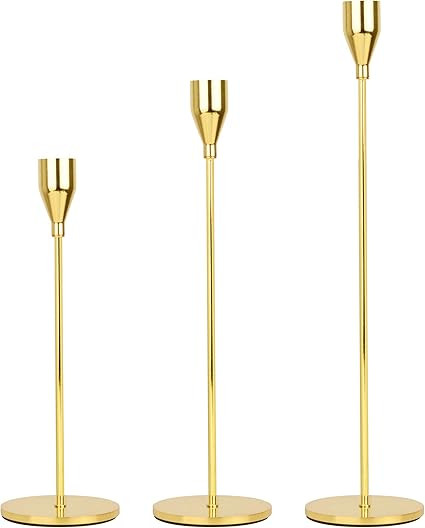 Lobolighting Gold Candle Holder Set of 3 Taper Golden Candlestick Holder Centerpieces Decoration ... | Amazon (US)