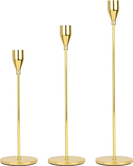 Lobolighting Gold Candle Holder Set of 3 Taper Golden Candlestick Holder Centerpieces Decoration ... | Amazon (US)