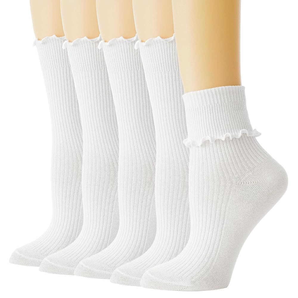 BISOUSOX Ruffle Socks Woman, White Crew Cute Frilly Ankle Lettuce Dress Socks for Women Girls Tur... | Amazon (US)