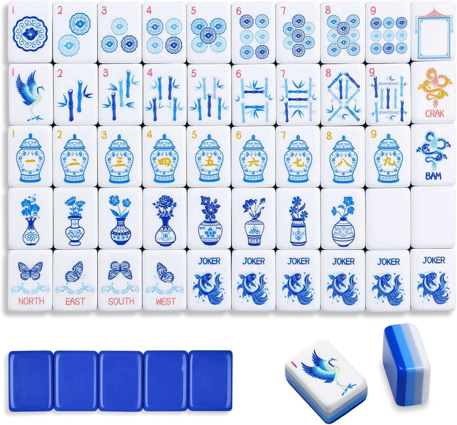 American Mahjong Tile Set(4 Layer), 160 Blue Acrylic Engraved Tiles with Mahjong Tiles Bag and Mah-jongg Accessories | Amazon (US)