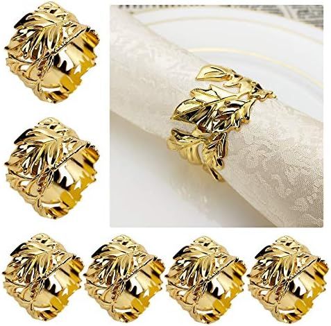 Amazon.com: Bcshiye Napkin Rings,Leaf Napkins Rings Set of 6 Exquisite Gold Napkin Rings Holders ... | Amazon (US)