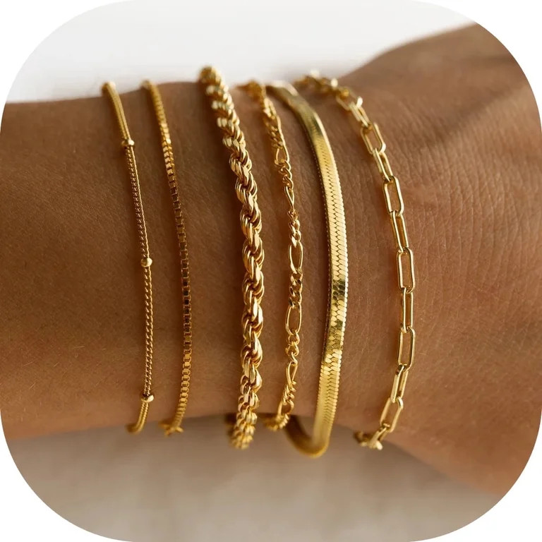 GOSFRY 6PCS Bracelets for Women 14K Gold Plated Trendy Dainty Layered Stacking Jewelry Set Gifts | Walmart (US)