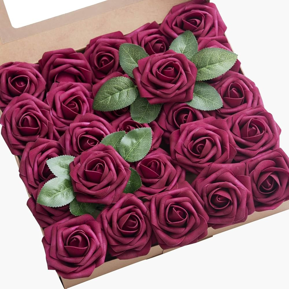 Ling's Moment Artificial Rose Flowers Realistic 25pcs Berry Pink Fake Roses with Stem for DIY Wed... | Amazon (US)