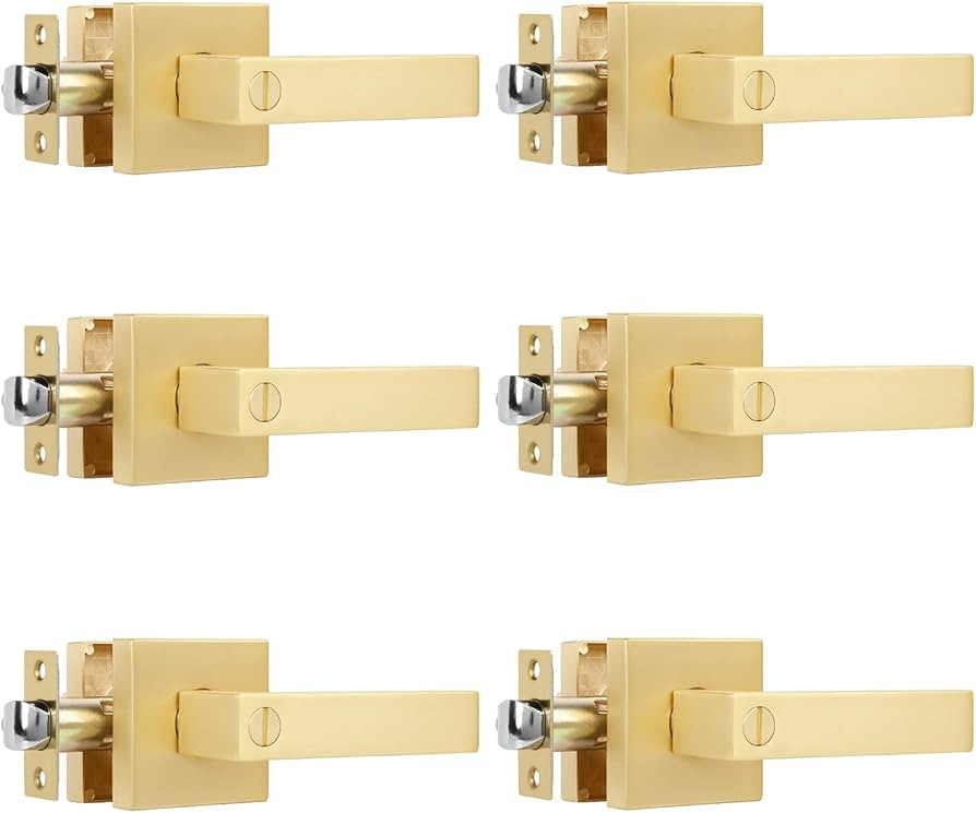 6 Pack Privacy Heavy Door Handle Lever with Stain Brass Finish Modern Design Door Lock for Bedroo... | Amazon (US)