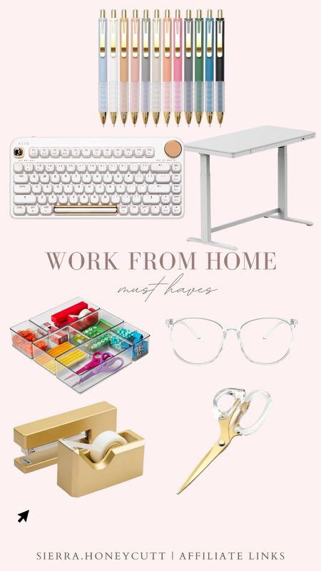 Work from home must haves, pens, standing desk, keyboard, organization, blue light glasses, stapler, tape, scissors 

#LTKfindsunder100 #LTKSeasonal #LTKhome
