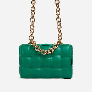 Jackson Chain Detail Quilted Shoulder Bag In Green Faux Leather | EGO (UK)