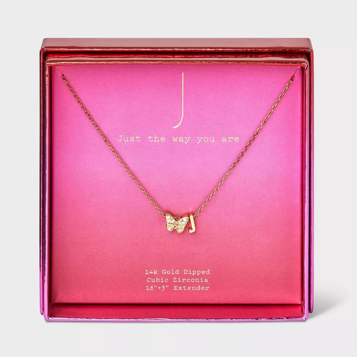 14K Gold Dipped Butterfly Slider Cubic Zirconia Initial "B" Pendant Necklace - A New Day™ Gold | Target