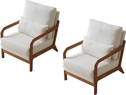 Hommoo Mid Century Modern Accent Chair Teddy Sherpa Upholstered Armchair Cream Accent Chair for L... | Amazon (US)