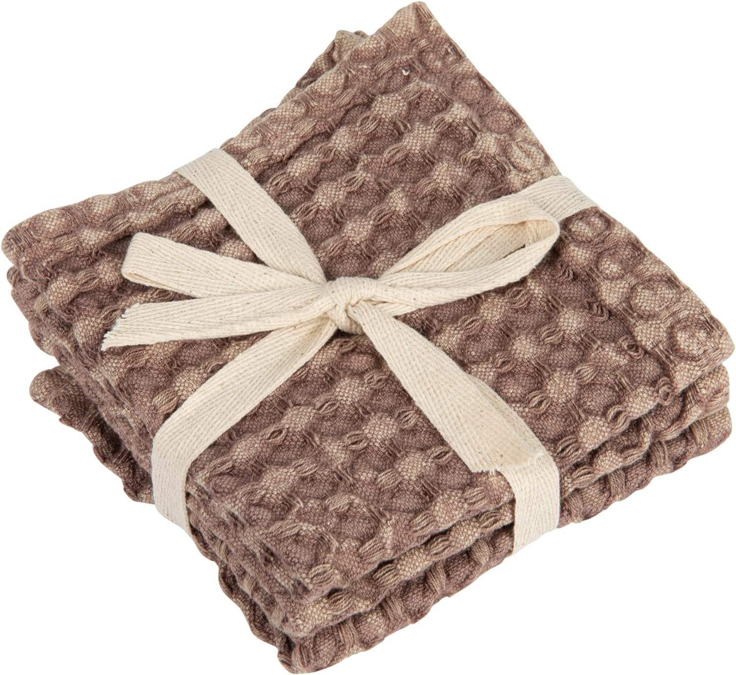 Bloomingville Square Cotton Waffle Weave, Set of 3, Brown Dish Cloth, Purple | Amazon (US)