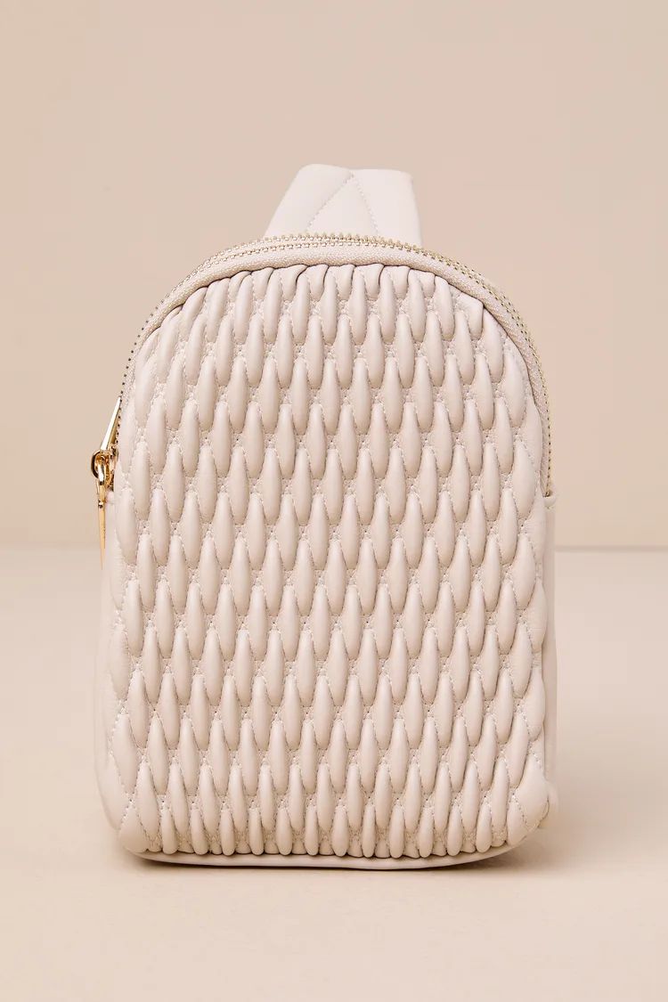 Cutie On The Go Beige Textured Quilted Puffy Mini Backpack | Lulus