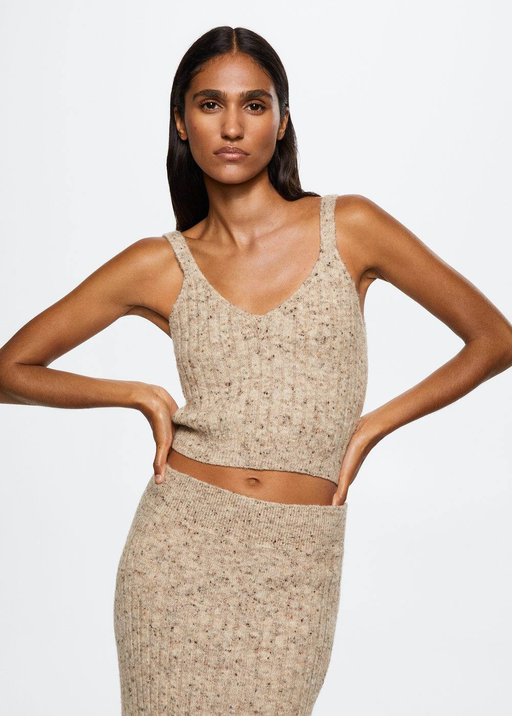 Marbled ribbed knitted top -  Women | Mango USA | MANGO (US)