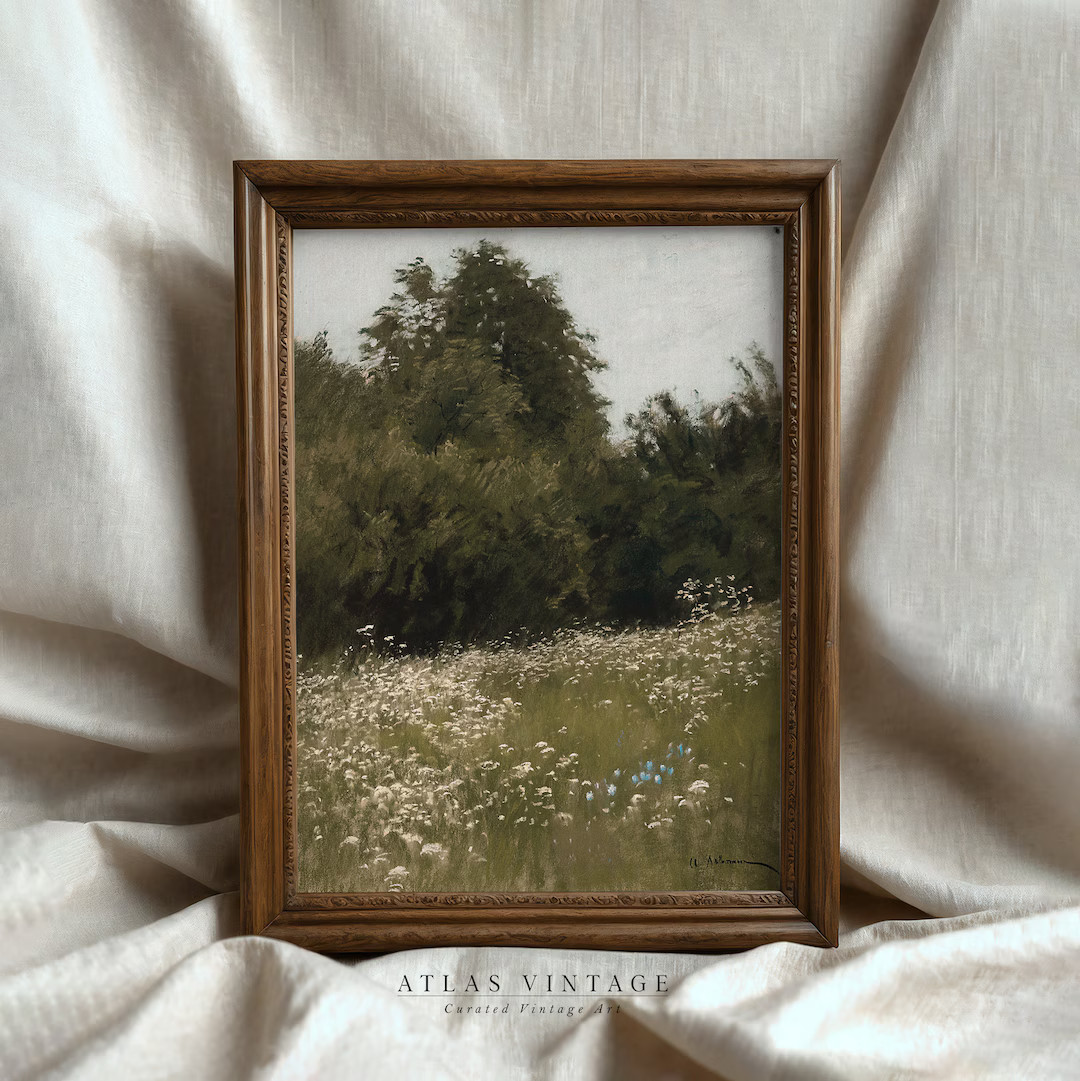 Vintage Summer Meadow Print | Rustic Farmhouse Flower Landscape Decor Digital | Countryside Green... | Etsy (US)