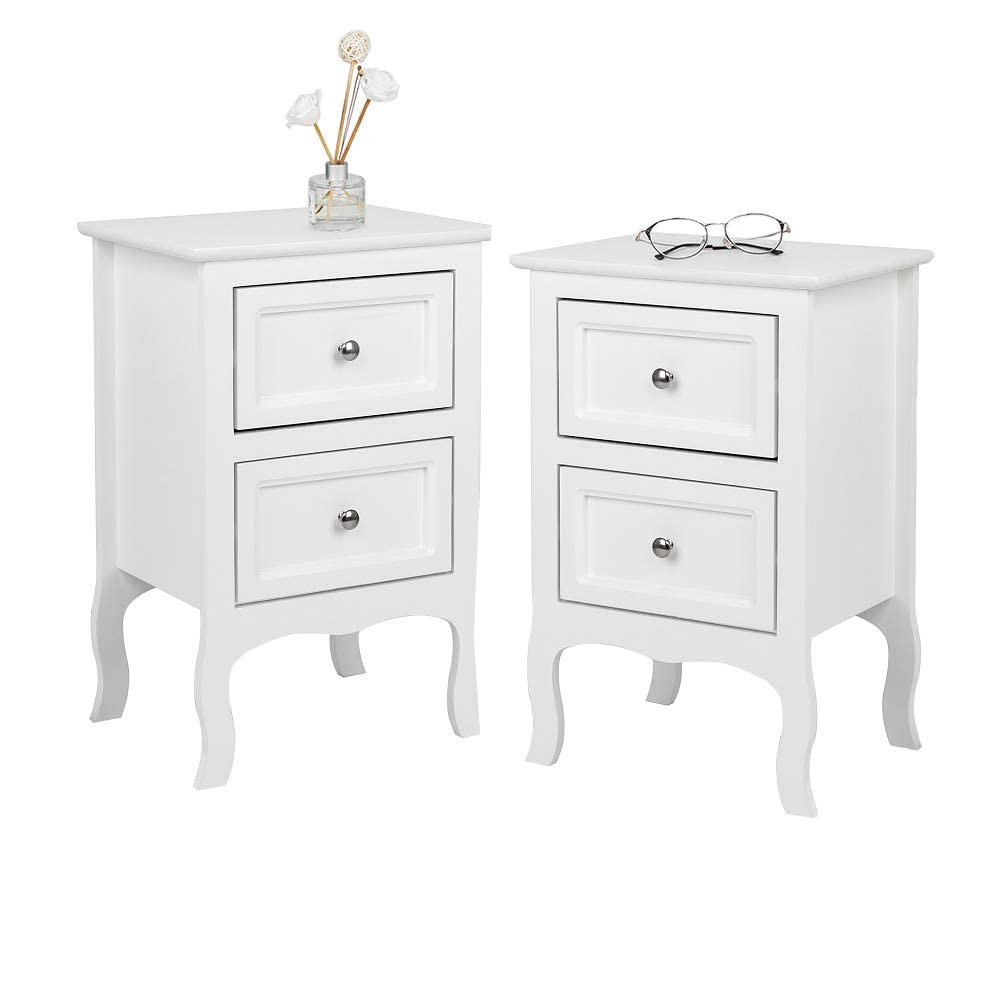 Bonnlo White Nightstand Set of 2, Nightstands with 2 Drawers, Bed Side Table/Night Stand, Small N... | Amazon (US)